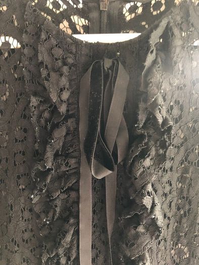 Zara Black Lace & Pleated Midi Dress - Size 8