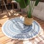 Round Rugs 120cm Cotton Area Rug Machine Washable Hand Woven Tassels Carpet Chic Bohemian Pattern Floor Mats for Bedroom Living Room Sofa Coffee Table Swing Chair Bed Side, Navy Blue Image 5
