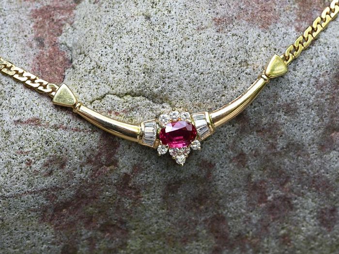 Vintage 1970s Ruby & Diamond Necklace - 18ct