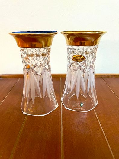 2 Killarney Crystal Vases 22ct Gold Finish bases