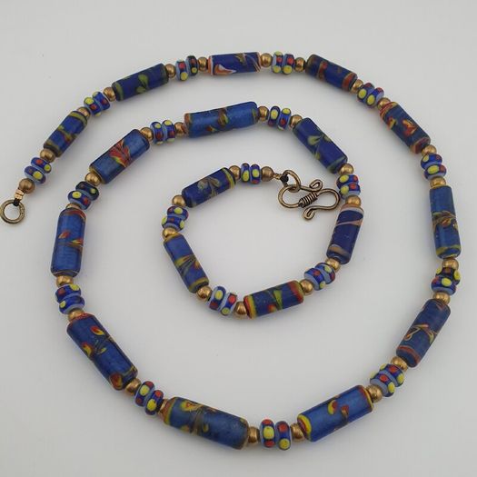 Vintage Venetian Style Floral Glass Beads Necklace