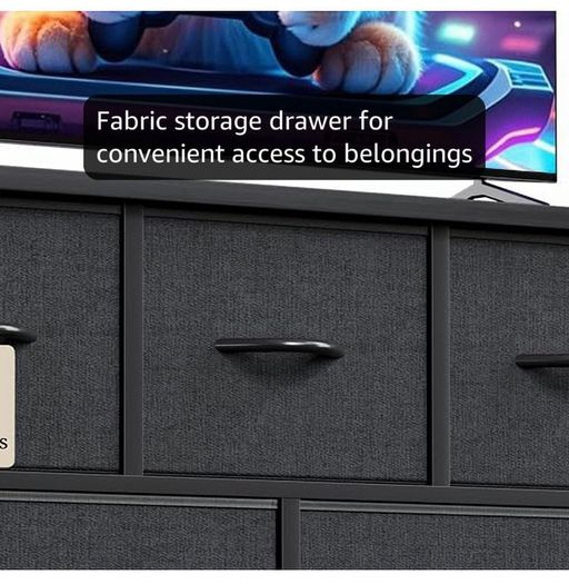 Chest of Drawers for Bedroom with 7 Drawers, Fabric Storage Drawer, Tall Black Hallway Storage Unit