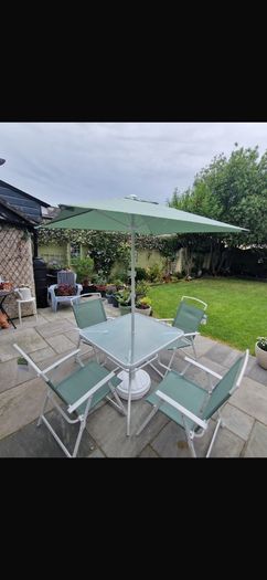 garden table and chair etc sage green