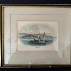 Victorian Antique Print of Exmouth by George Townsend (c.1850s) - Framed Hand-Coloured Engraving