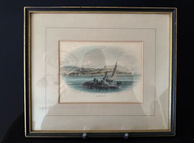 Victorian Antique Print of Exmouth by George Townsend (c.1850s) - Framed Hand-Coloured Engraving