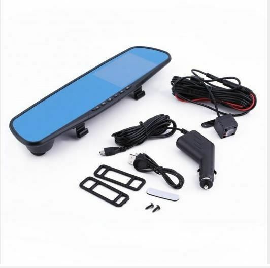 Dual Lens Car Camera Video Recorder DVR Dash Cam 1080P Rearview Mirror Black
