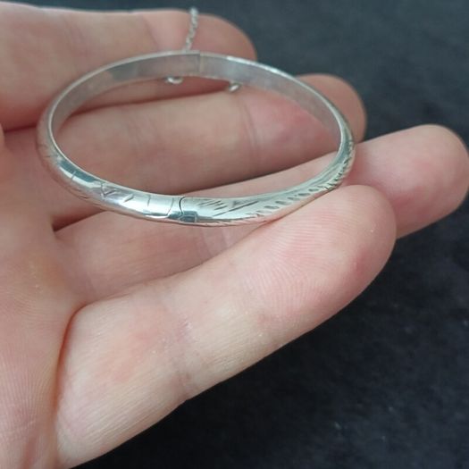 Vintage Etched Sterling Silver Bangle