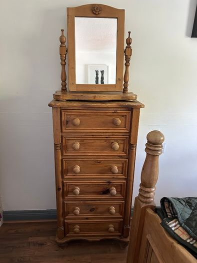 Solid Pine chest of drawers & mirror