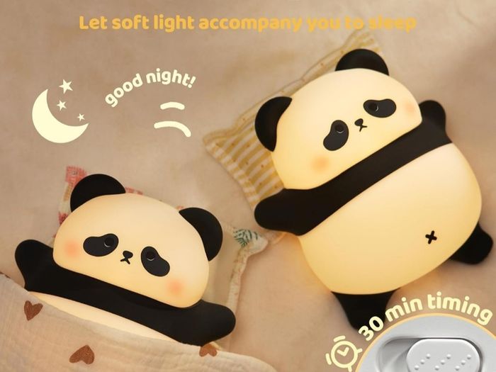 Rechargeable Cute Panda Night Light, 3 Level Dimmable Nursery Nightlight with Timer, Silicone Light Cute Animal Night Lamp for Breastfeeding Toddler Baby Kids Decor, Squishy Lamps Girls Panda Gifts
