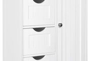 Bathroom Floor Storage Cabinet, Freestanding Storage Unit with Adjustable Shelf, 4 Drawers &amp; Door, for Bedroom, Kitchen, Living Room, Entryway, White