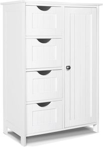 Bathroom Floor Storage Cabinet, Freestanding Storage Unit with Adjustable Shelf, 4 Drawers & Door, for Bedroom, Kitchen, Living Room, Entryway, White