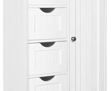 Bathroom Floor Storage Cabinet, Freestanding Storage Unit with Adjustable Shelf, 4 Drawers & Door, for Bedroom, Kitchen, Living Room, Entryway, White