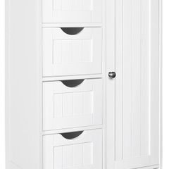 Bathroom Floor Storage Cabinet, Freestanding Storage Unit with Adjustable Shelf, 4 Drawers & Door, for Bedroom, Kitchen, Living Room, Entryway, White