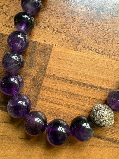 Beautiful Amethyst Protection Smooth Round Gemstone Beads with sterling silver necklace and bracelet  Stamped