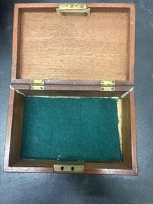 Vintage Inlaid Wooden Jewellery Box with Blue Velvet Lining