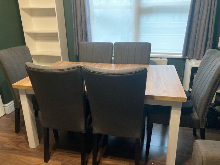 Large Extendable Solid Wood Table and Chairs - 6 Dark Grey