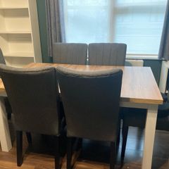 Large Extendable Solid Wood Table and Chairs - 6 Dark Grey
