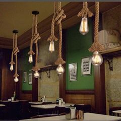 Chandelier Pendant Novelty Rope, Vintage Loft Chandelier Hanging Lighting Lamp Rope Pendant Lamp Ceiling Lamp, Hemp Rope and Bamboo Pendant Lights Suspension Country Style (FREE SHIPPING)