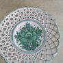 Majolica Majolika Slovenia Ludova Green White Hand Painted Floral Lattice hanging Plate Image 7
