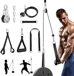 _DIY Pulley Cable Machine Attachment System, Fitness Cable Pulley System Home Gym Equipment Workout Accessories for Lat Pull Downs, Tricep Extensions, Tricep Pull Downs