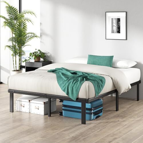 Double Bed frame - Bed 135x190 cm - 36cm Height - Metal bed frame with Underbed storage and steel slat support - Black