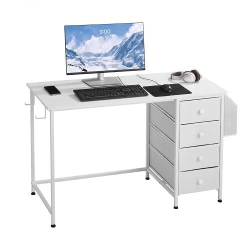 Computer Desk with Fabric Drawers, 120 cm Reversible Study Work Writing Desk for Modern Home Office Bedroom