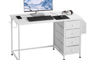 Computer Desk with Fabric Drawers, 120 cm Reversible Study Work Writing Desk for Modern Home Office Bedroom