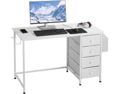 Computer Desk with Fabric Drawers, 120 cm Reversible Study Work Writing Desk for Modern Home Office Bedroom