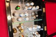 Collection of Souvenir Thimbles  Travel Memorabilia in Display Box