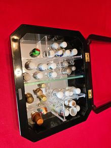Collection of Souvenir Thimbles  Travel Memorabilia in Display Box