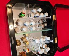 Collection of Souvenir Thimbles  Travel Memorabilia in Display Box