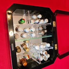 Collection of Souvenir Thimbles  Travel Memorabilia in Display Box