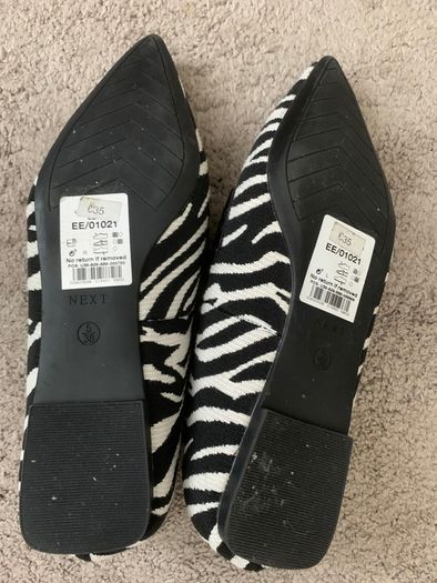 New Next Black & White Womens Zebra Flat Loafer Pointed Shoes Size 5