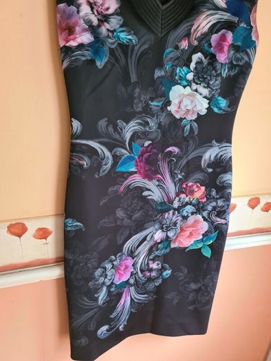 TED BAKER MARCELA black oriental floral dress midi Size 2 UK 10