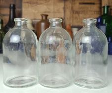 481 - Set of 3 Vintage Clear Glass Cork Top Collectible Decorative Injection Bottles