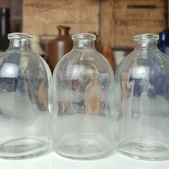 481 - Set of 3 Vintage Clear Glass Cork Top Collectible Decorative Injection Bottles