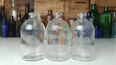 481 - Set of 3 Vintage Clear Glass Cork Top Collectible Decorative Injection Bottles