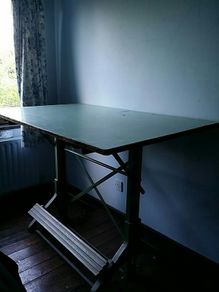 Vintage architect's drawing desk with footrest and set square