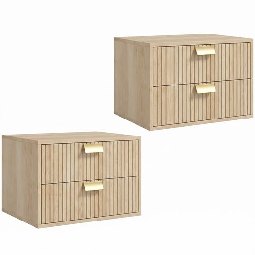 Floating Nightstands Set Wall Mounted Oak