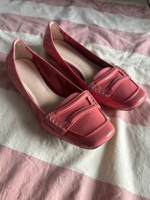 Bally coral pink patent leather square toe ballerina driving shoes EU40