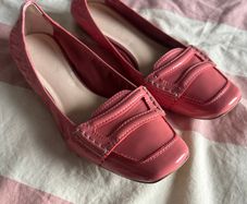 Bally coral pink patent leather square toe ballerina driving shoes EU40