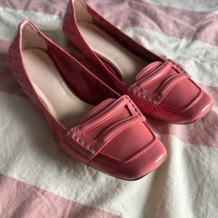 Bally coral pink patent leather square toe ballerina driving shoes EU40