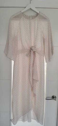 UTERQUE White Mulberry Silk Faux Wrap Dress Sz L (Fit 10-12UK)