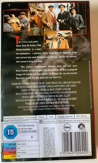 The Untouchables (Brian De Palma Film) [1987] Kevin Costner, Charles Martin Smith, Andy Garcia, Robert De Niro & Sean Connery (PAL VHS Cassette Movie) Academy Award