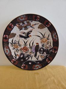 Large Vintage hand painted Satsuma Love Birds Plate
