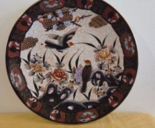 Large Vintage hand painted Satsuma Love Birds Plate