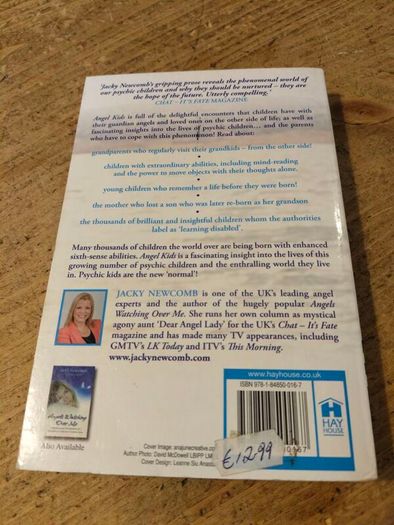 "Angel Kids" by Jacky Newcomb, a UK-based author known as "The Angel Lady".The book focuses on true-life stories regarding children's experiences with guardian angels and paranormal abilities.