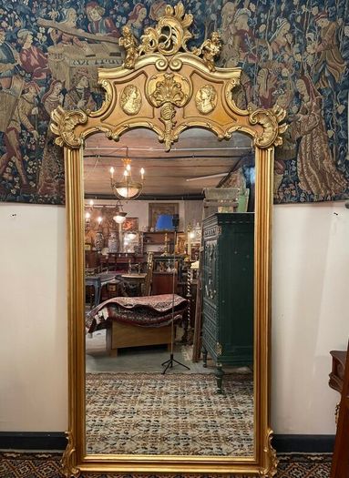 SALE ! Was 795 Now 630 ! Grand French Style Gilt Mirror with Cherub & Plaques