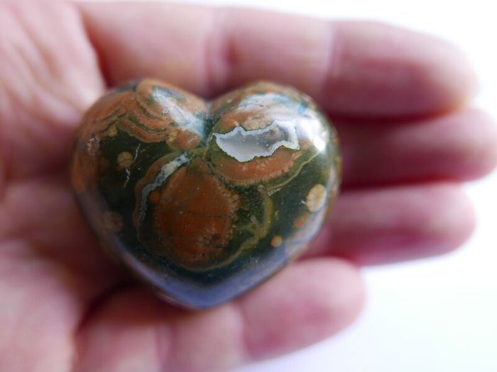 2" Multicolor Rhyolite Jasper Puffy Heart Crystal Mineral Stone