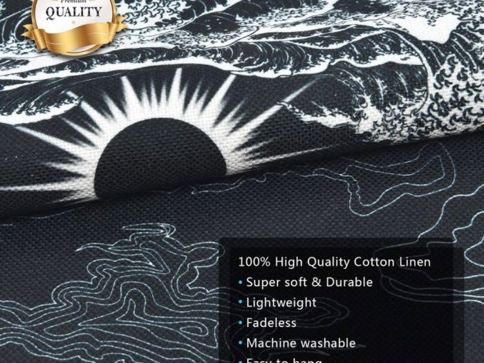 (Pack of 2) Moon and Star Tapestry Ocean Wave Black and White Tapestry Wall Hanging for Room (35 x 50cm)